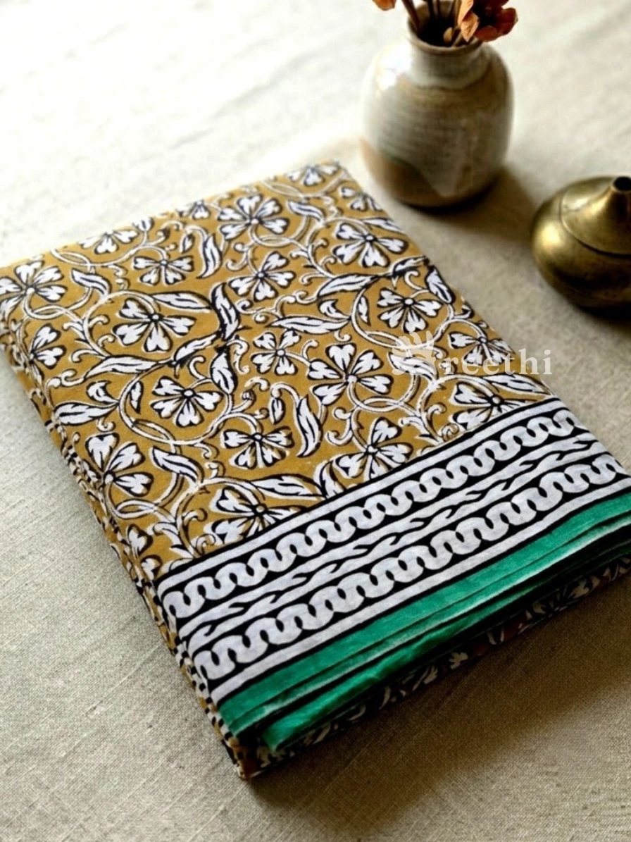 Mul Cotton Handblock Printed Yellow